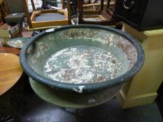 A large green painted feeding or washing bowl (diameter 92cm)