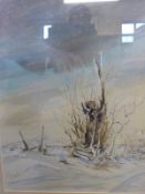 Janet Outhwaite: Oil on canvas of a home in landscape together with two watercolours by the same