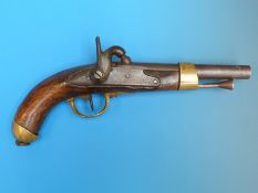 A continental percussion service pistol stamped to the top of the barrel 84, circa 1850.