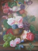 Bernard Visser: Oil on canvas still life of flowers and grapes (90.