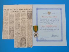 A Rhodesian Order of the Legion of Merit awarded to Sergeant Major Fredreck Alfred Chakalanie
