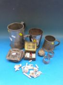 A quantity of tankards including a pewter example bearing VR crown mark and stamped 