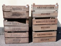 Six wooden fruit crates to include Frank Idiens & Sons Ltd Evesham and C Marshall 
Breinton