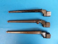 Three No 4 Mk II pig stick bayonets in scabbards,