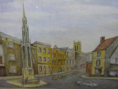 A framed watercolour of 'The Market Cross',