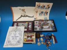 A quantity of various enamel badges, collectables etc to include Bedfordshire Bowling,