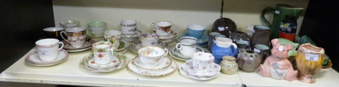 A large collection of ceramics including 11 trios, other cups and saucers, studio pottery,