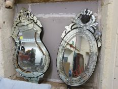 Two decorative Venetian style mirrors with bevelled glass,