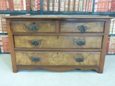 A burr walnut chest of two over two drawers with Art Nouveau style handles (W106 x D50 x L63cm)