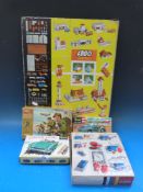 A Lego Systems fold out layout board, Lego motor, Airfix American Infantry kit,