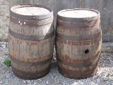 Two coopered oak barrels