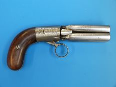 A Mariette four barrelled percussion pepperbox revolver with ornate scrolling engraving circa 1840
