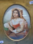 German School watercolour of Sicilian girl by unknown artist c1870 (31cm x 23cm viewable image)