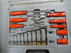 A quantity of cased tools to include cordless drill, screwdriver set,