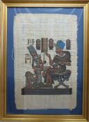 A framed watercolour on papyrus of an Egyptian couple (62 x 40cm)