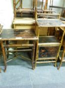A bamboo and lacquer side table with cupboard below together with a similar side table (tallest