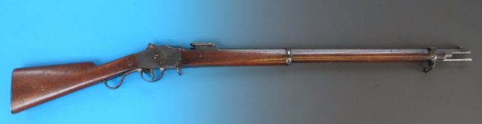 A Steyr M1885/1886 single shot falling block rifle as issued to the Portuguese armed forces and