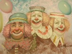 W Moninet oil on canvas of three clowns (60cm x 90cm)
