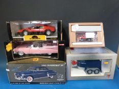 Seven diecast model vehicles by PEM, American Muscle, Maisto,