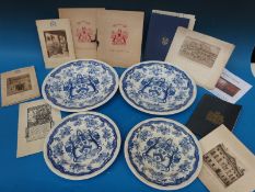 Four transfer printed plates with Minton impressed stamp and marked Gardiner to base,