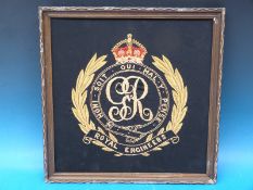 A framed Royal Engineers embroidered crest