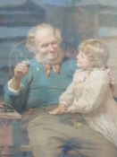 A framed Pears print depicting a girl with her grandfather,