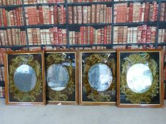 Four bird's eye maple framed mirrors (approximately 70 x 90cm overall)