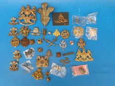 A quantity of military badges to include Prince of Wales feathers,