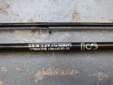 A Geoffrey Bucknell 10ft carbon fly rod 8/9 weight and two unnamed fly rods of a similar size,