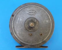 A Westley Richards and Co Birmingham alloy trout fly fishing reel with brass foot.