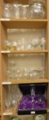 A quantity of glass, crystal bowls, decanter,