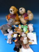 Six Steiff key rings together with a miniature Steiff dog 'Harro' and two Cliff Richard bears