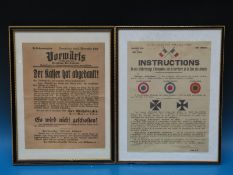 A WW1 replica poster regarding the Kaiser together with replica poster of aircraft markings