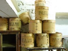 Eighteen Oriental style kitchen containers including beans, pasta and flour.
