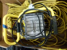 A cased Dewalt Div 586LSDS power drill together with a 110 volt transformer and a quantity of cable