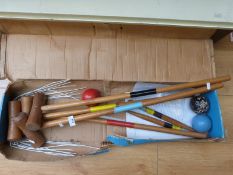 A boxed child's croquet set