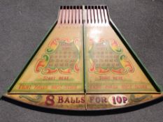 A vintage 'roll-a-ball' fairground sideshow with '8 balls for 10p' to lower edge, width 169cm,