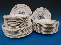A quantity of Royal Worcester dinner ware in Blue Sprays pattern comprising 12 soup plates,