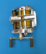 A Hardy The Elarex multiplier fishing reel with chrome plated finish, level wind,