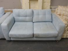 A blue suede two-seater sofa bed (length 174cm)