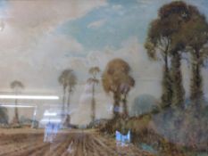Donald Urquhart watercolour of a ploughed field (34cm x 50cm)
