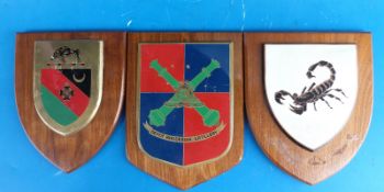 Three military shields including Southern Rhodesian Artillery,