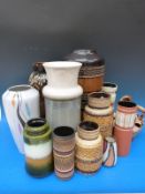 A collection of West German pottery vases, sizes ranging from 46.