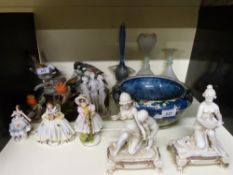 A Capodimonte Armani bird group, German parian figures, Dresden lace, Doulton robin,