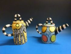 Two Liz Riley pottery teapots decorated with spots and zebras