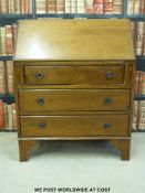 A small walnut fall front bureau with three graduated drawers (w76 x d41 x h94)