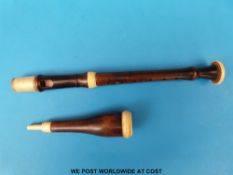A Clementi & Co c1800 rosewood recorder with ivory decoration