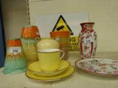 Three items of Shelley drip glazed pottery, Carltonware,