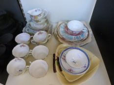 A Colclough bone china six piece tea service and other cermics