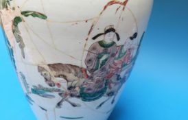 A 19thC Chinese famille verte vase decorated with court scenes (46cm tall)